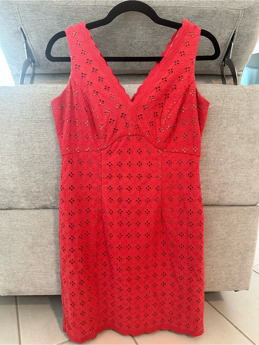 Sleeveless Romantic Coral Eyelet Trim Dress by Donna Ricco New York